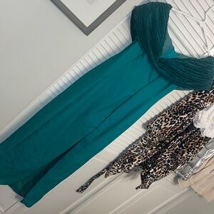 Vintage emerald green gown dress off shoulder 80s 90s